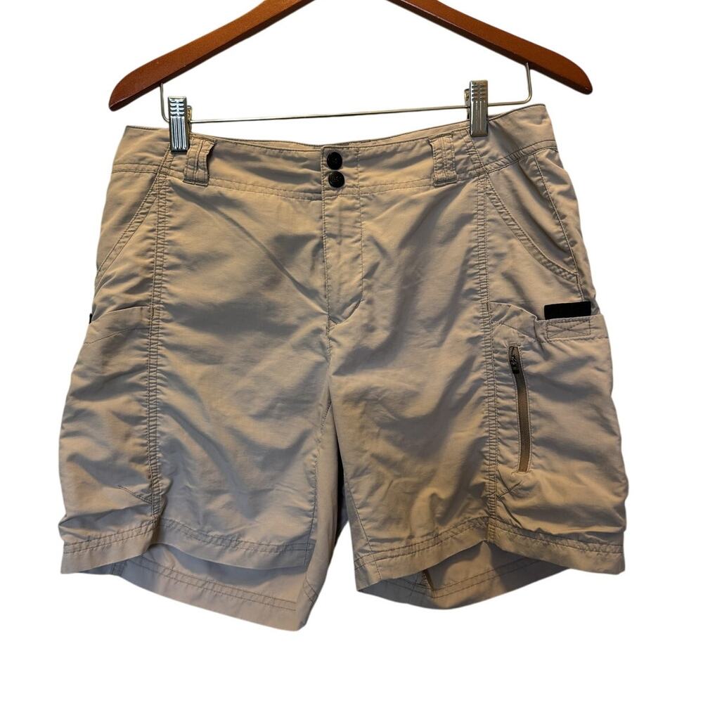 REI Women's Brown tan Mid Rise Flat Front Outdoor Hiking Cargo Shorts Sz XL